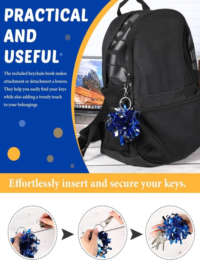 Remuuly 20 Pcs Cheer Pom Pom Keychain Cheerleader Gifts Cheerleading Keyring Charm Foil with Keychain Hooks for Women Accessories (Blue Silver) - Image 4